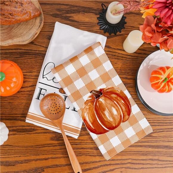 Fall Kitchen Towels Set of 218x26 Inch Pumpkin Hand Towels Hello Fall Decoration - Picture 2 of 7